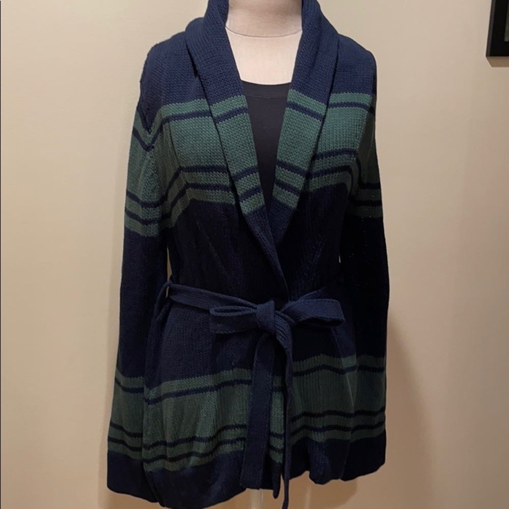 Dolce Vita Navy + Green Stripe Wrap Sweater, M